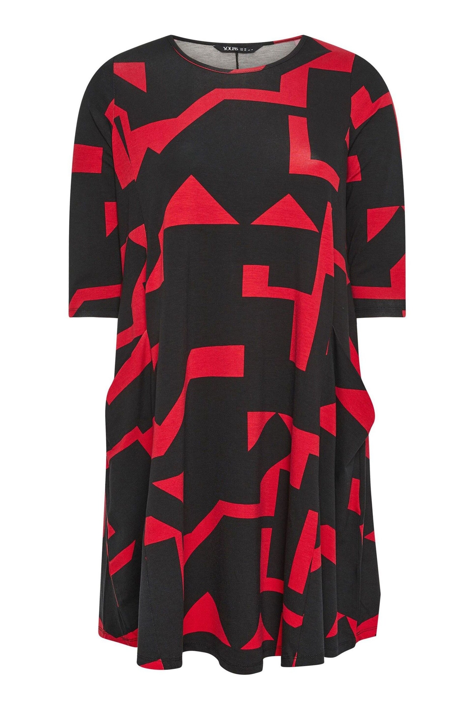 Yours Curve Black Abstract Print Pocket Dress - Image 5 of 5