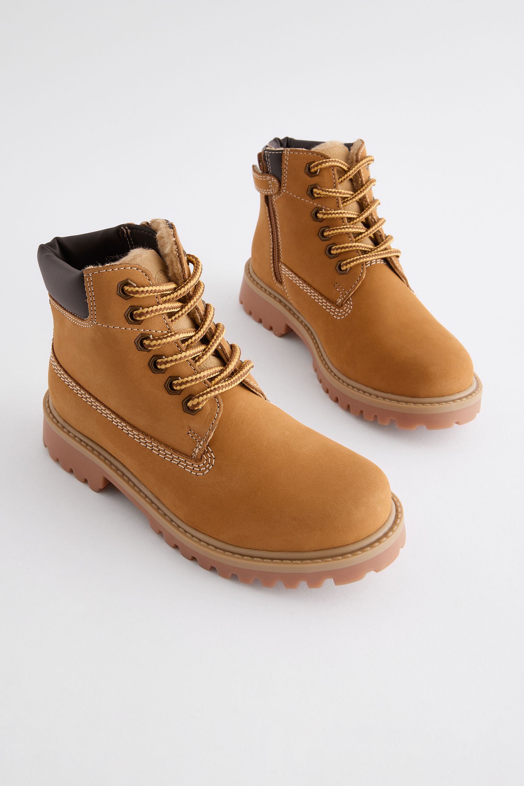 NEXT Tan Brown Wide Fit G Leather Work Boots 1 EU 33 Boys
