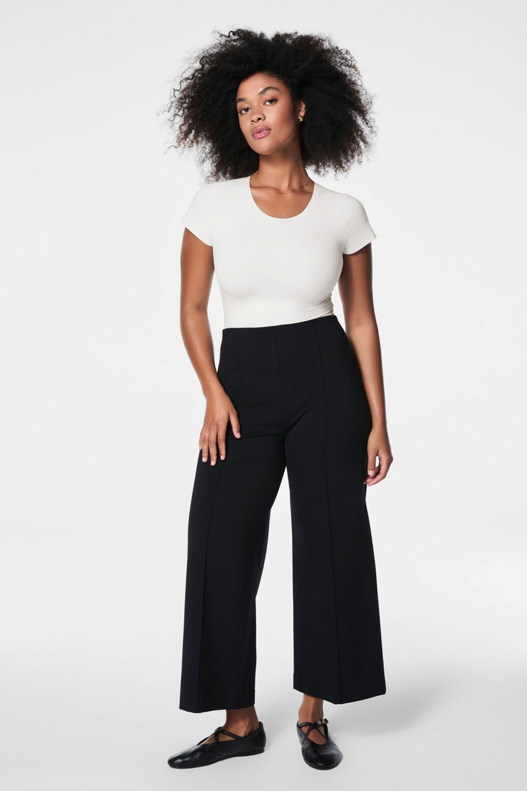 SPANX Ponte Cropped Wide Leg Black Trousers