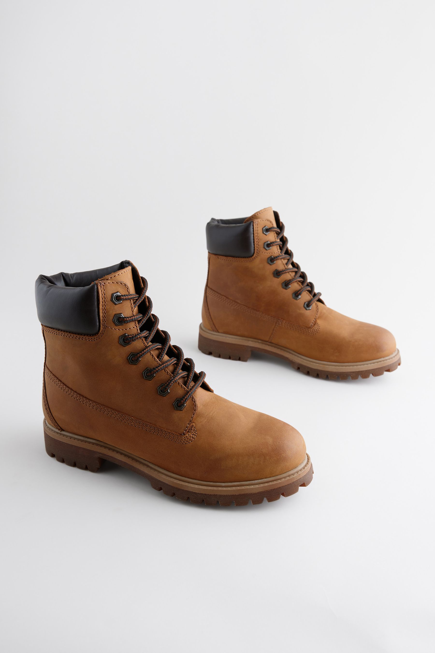 Tan Brown Leather Lace Up Boots