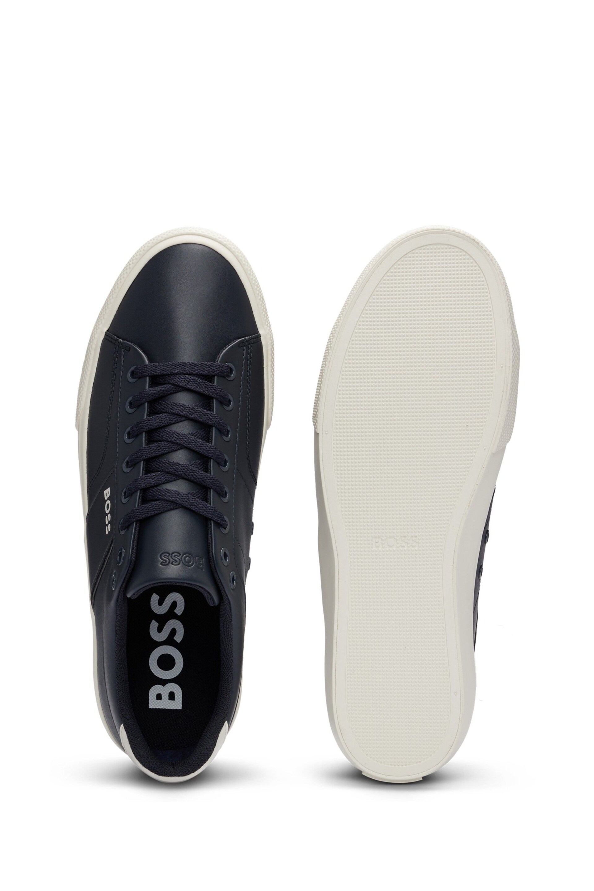 BOSS Blue Cupsole Lace-Up Trainers With Contrast Logo - Image 5 of 5