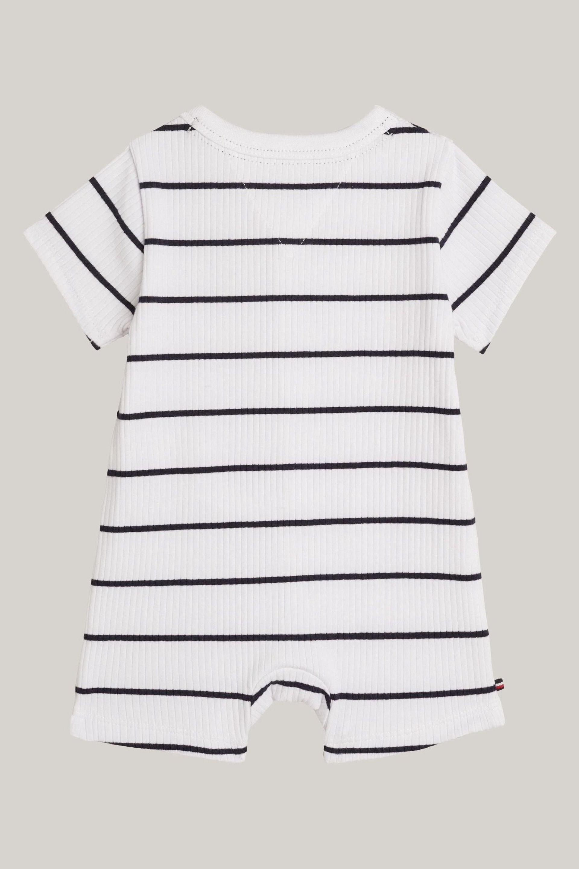 Tommy Hilfiger Baby Blue Striped Rib Shortall All In One - Image 2 of 3