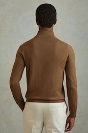 Reiss Tobacco Brown Maxwell Merino Wool Half-Zip Polo Shirt - Image 5 of 6