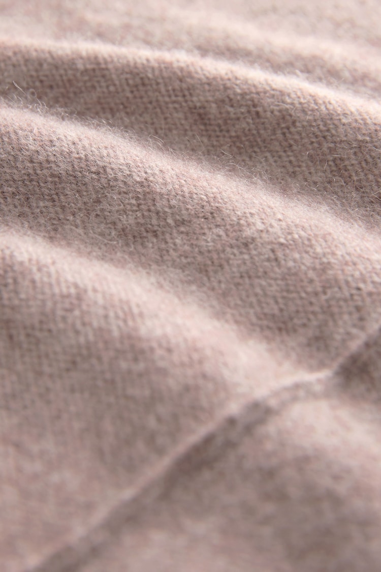 Neutral Brown Mole 100% Cashmere Premium Seam Detail Rolled Edge Knitted Jumper - Image 4 of 4