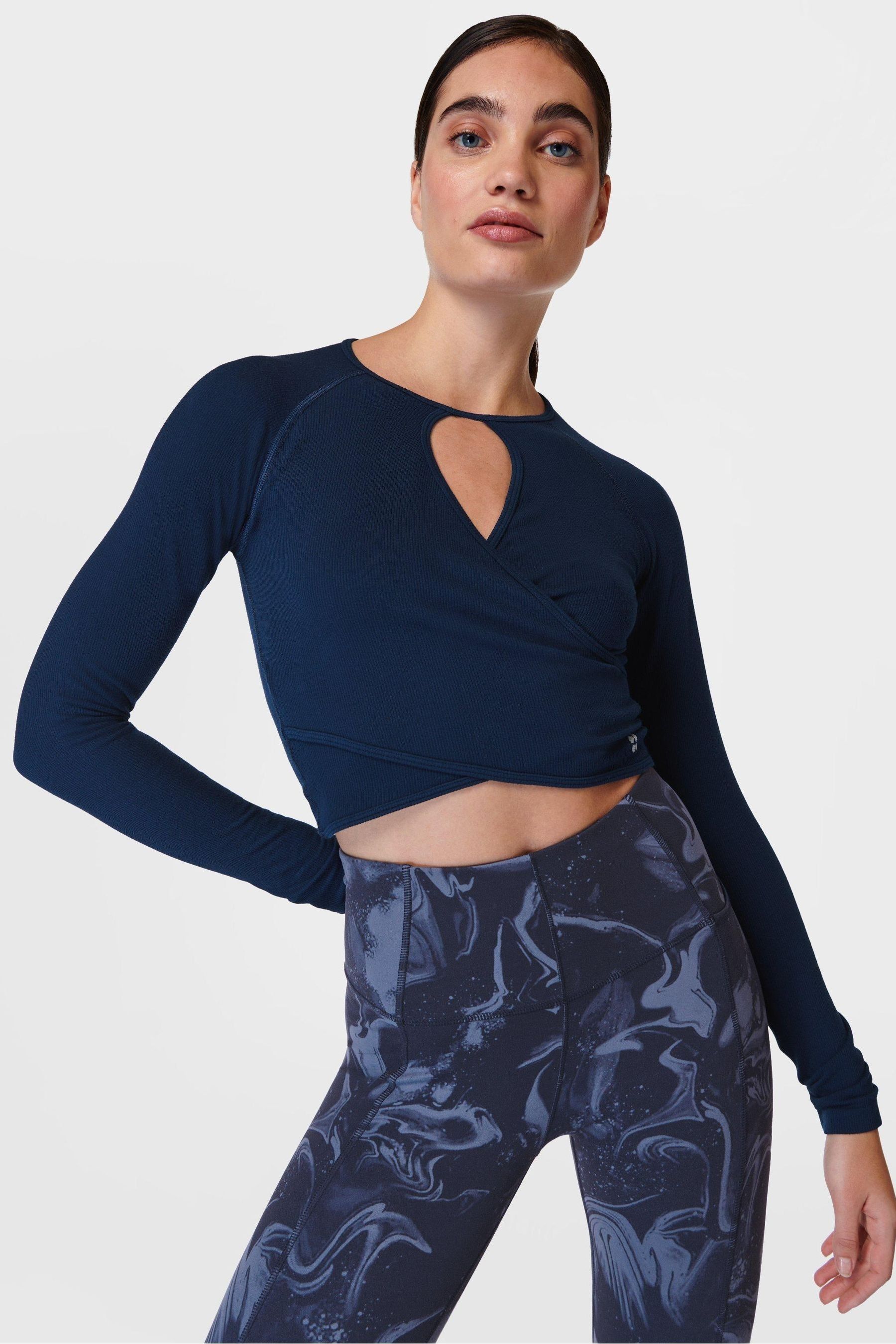 Buy Sweaty Betty Navy Blue Mindful Flex Wrap Long Sleeve Top from the Next UK online shop