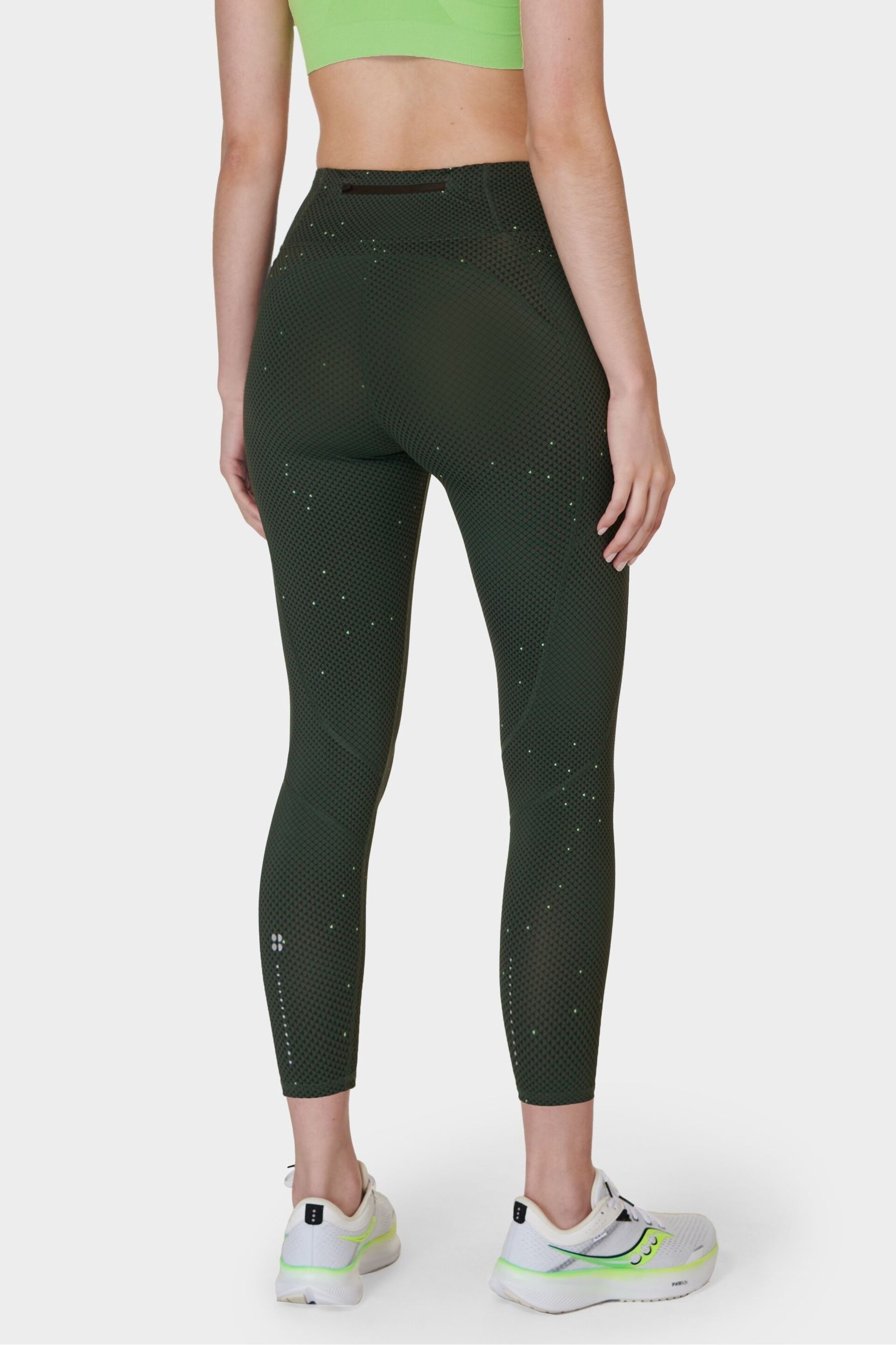 Sweaty Betty Green Grid Geo Print 7/8 Length Aerial Core Workout Leggings - Image 2 of 9