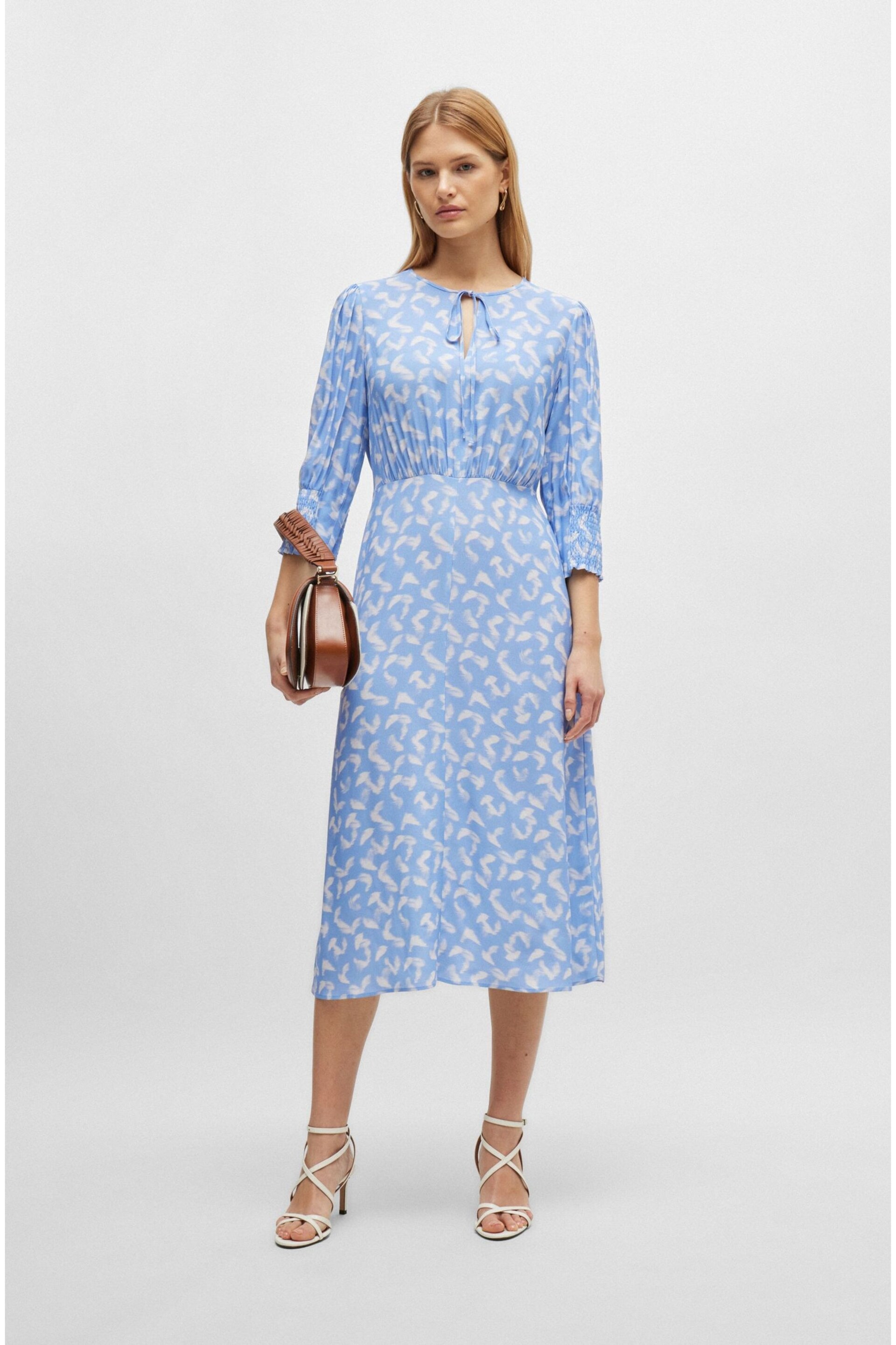 BOSS Blue Tie-Neck Dress With Cropped Sleeves - Image 2 of 5