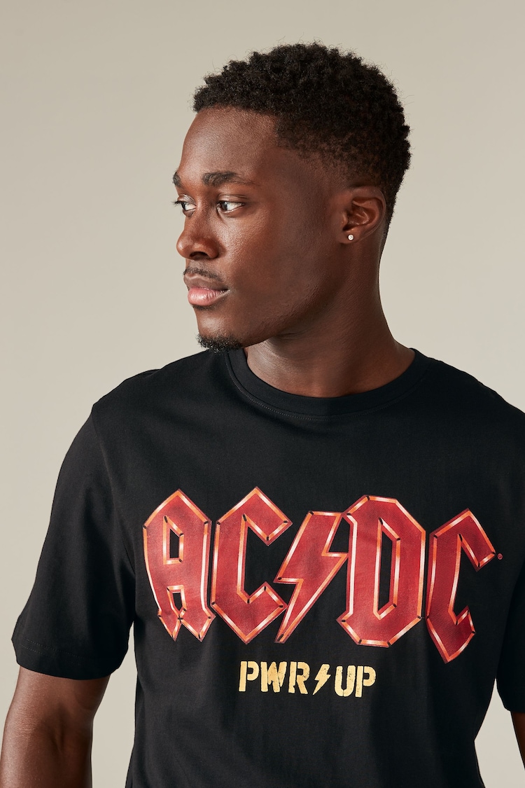 Black ACDC Regular Fit Band Cotton T-Shirt - Image 1 of 7
