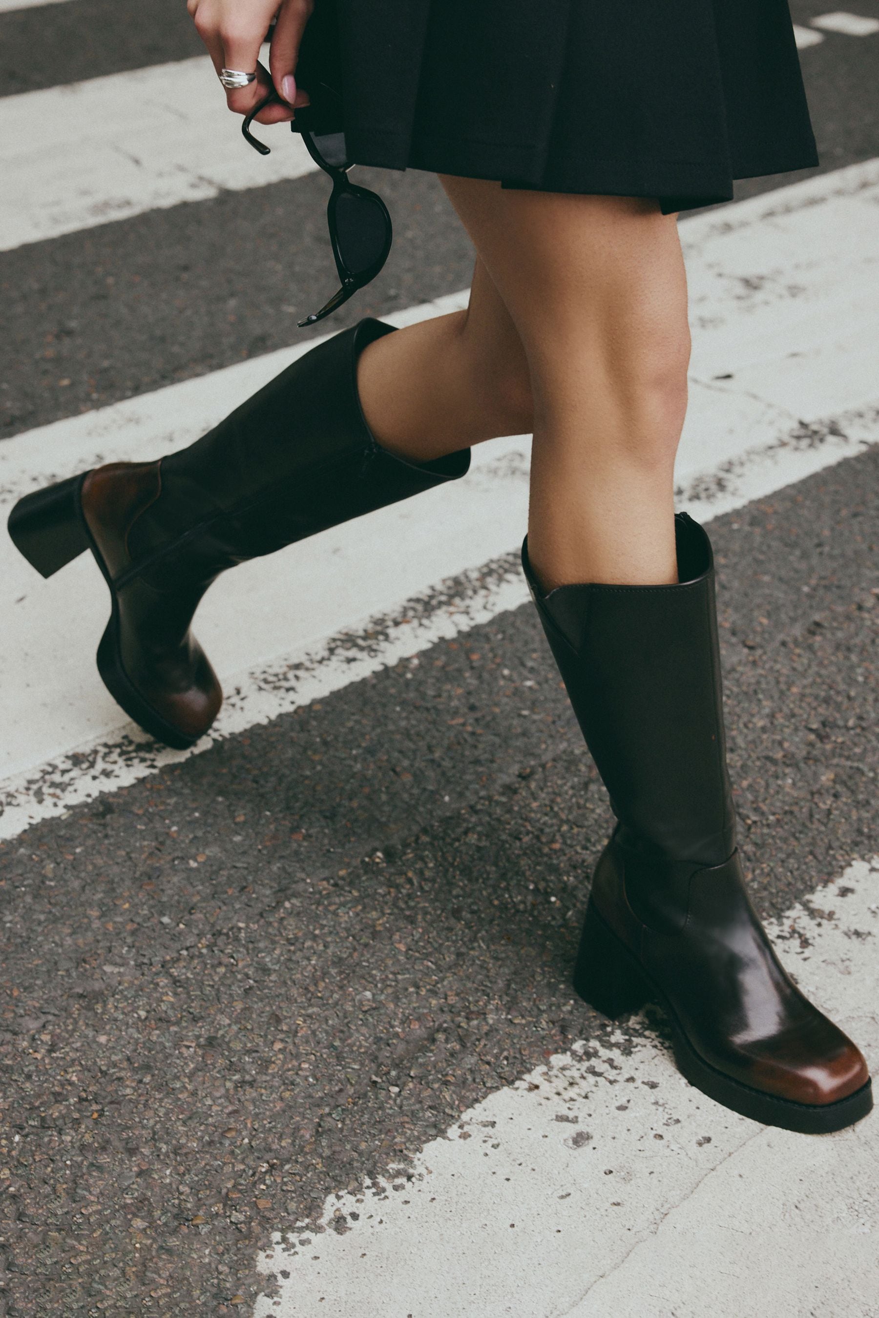 Buy Chocolate Brown Square Toe Forever Comfort Chunky Knee High Block Heeled Boots from Next Canada