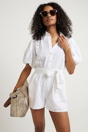 River Island White Broderie Belted Playsuit - Image 1 of 3