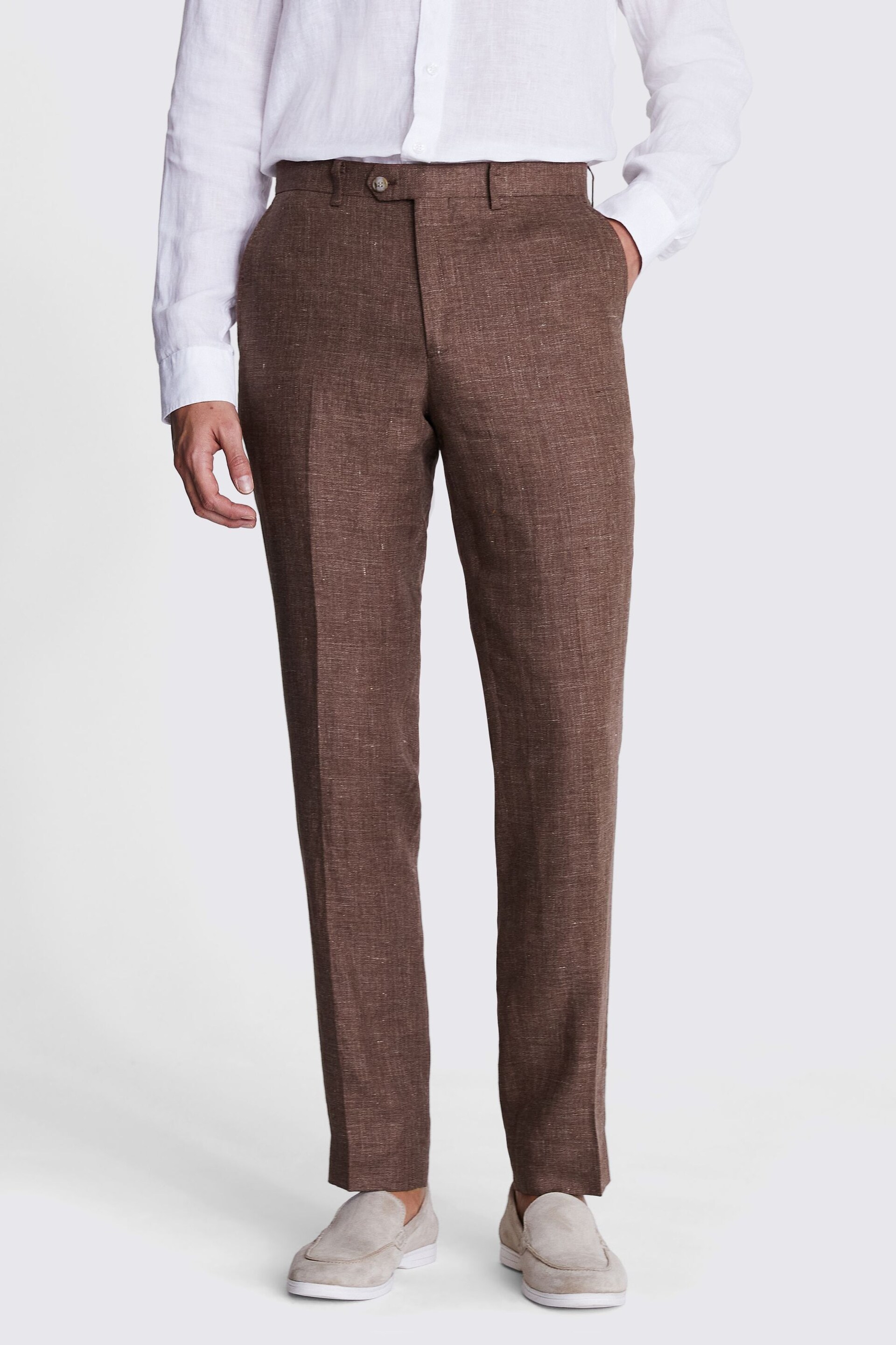 MOSS Tailored Fit Rust Linen Brown Trousers - Image 1 of 3