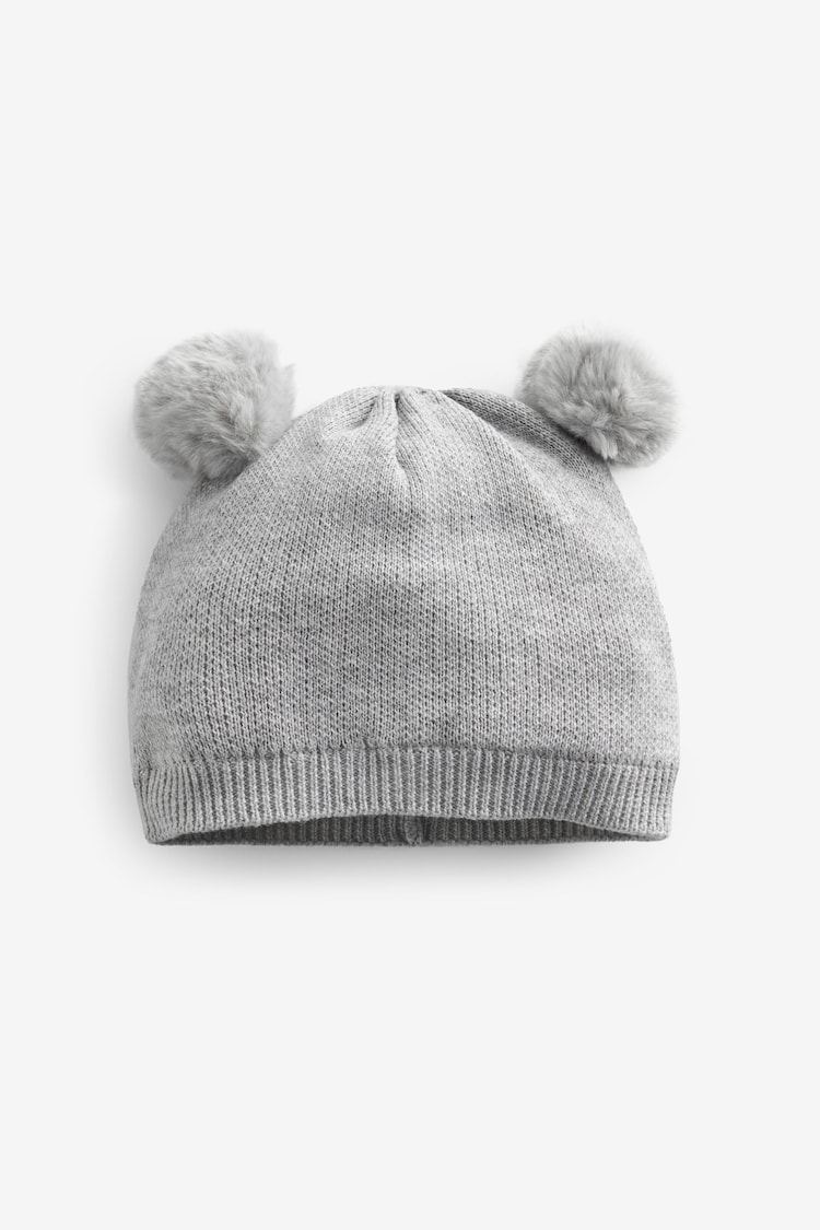 Grey Double Pom Knitted Baby Hat (0mths-2yrs) - Image 1 of 2