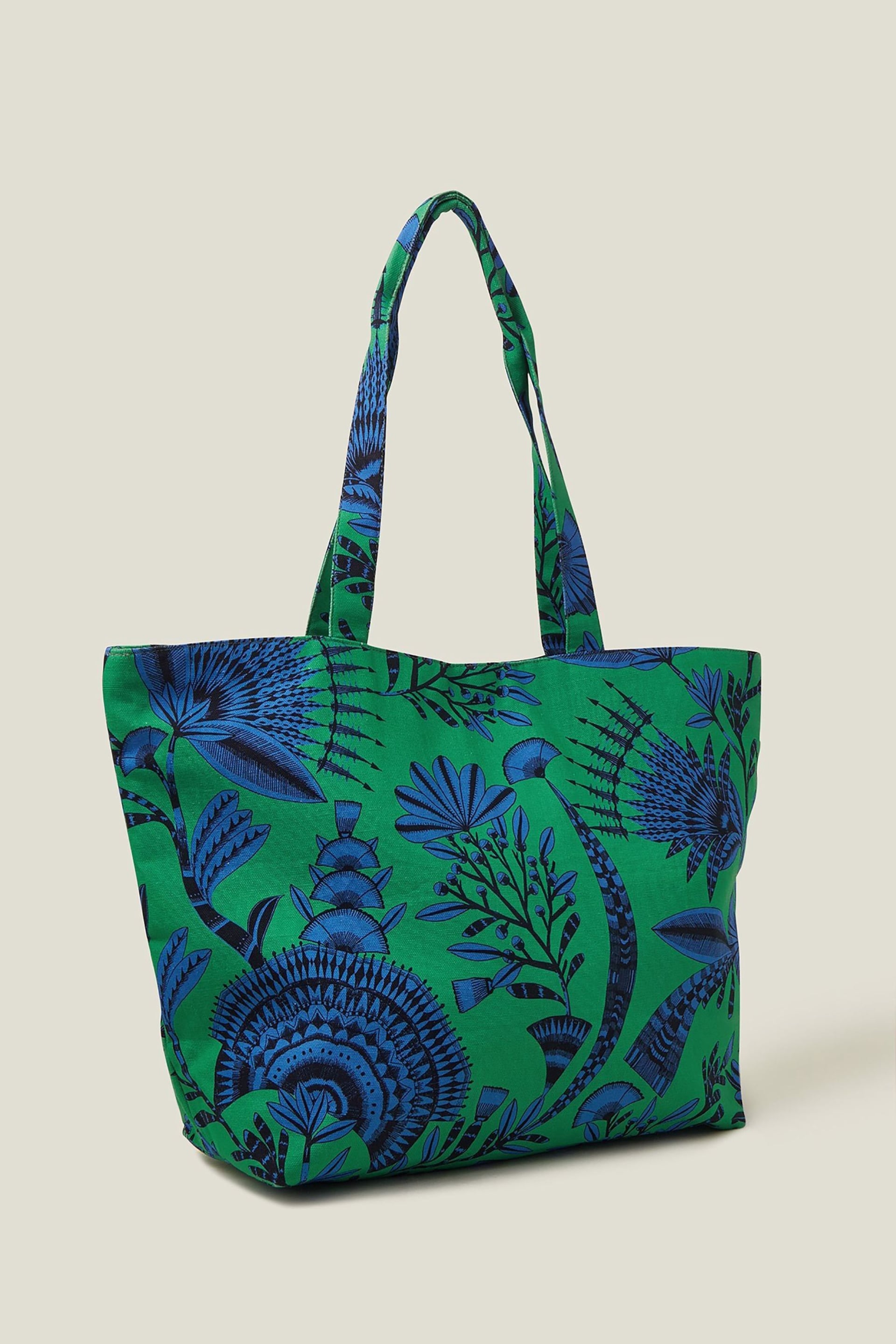 Accessorize Green Canvas Fan Print Shopper - Image 3 of 4