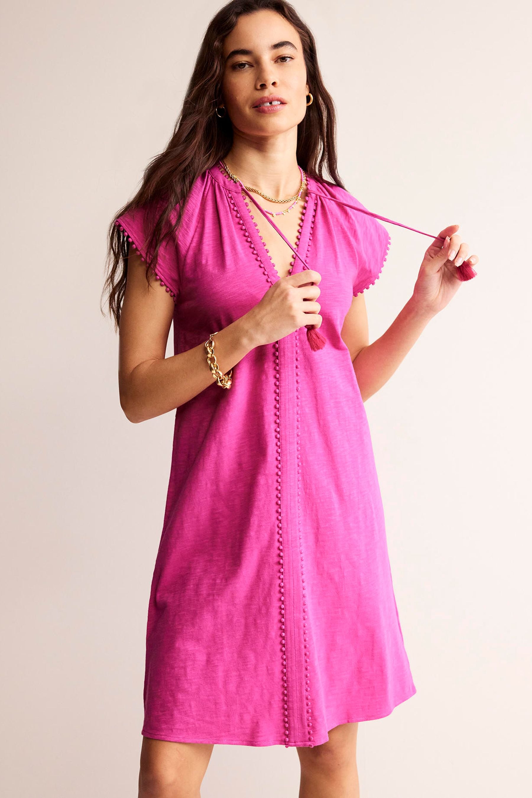 Buy Boden Purple Millie Pom 100 Cotton Dress from Next Luxembourg