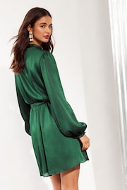 Friends Like These Green Long Sleeve Ruffle Satin Mini Dress - Image 4 of 4