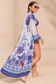 Lipsy Blue Chiffon Printed Tie Kimono - Image 1 of 4