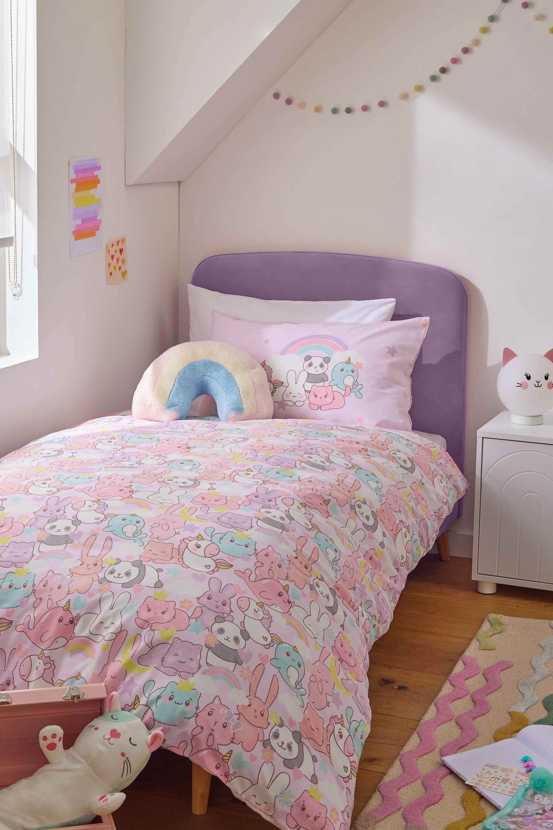 Buy Kawaii with Fitted Sheet Pink Kawaii Unicorn Duvet Cover Fitted Sheet and Pillowcase Set from Next Australia