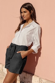 Threadbare Black Linen Blend Shorts With Self Tie Belt - Image 3 of 4