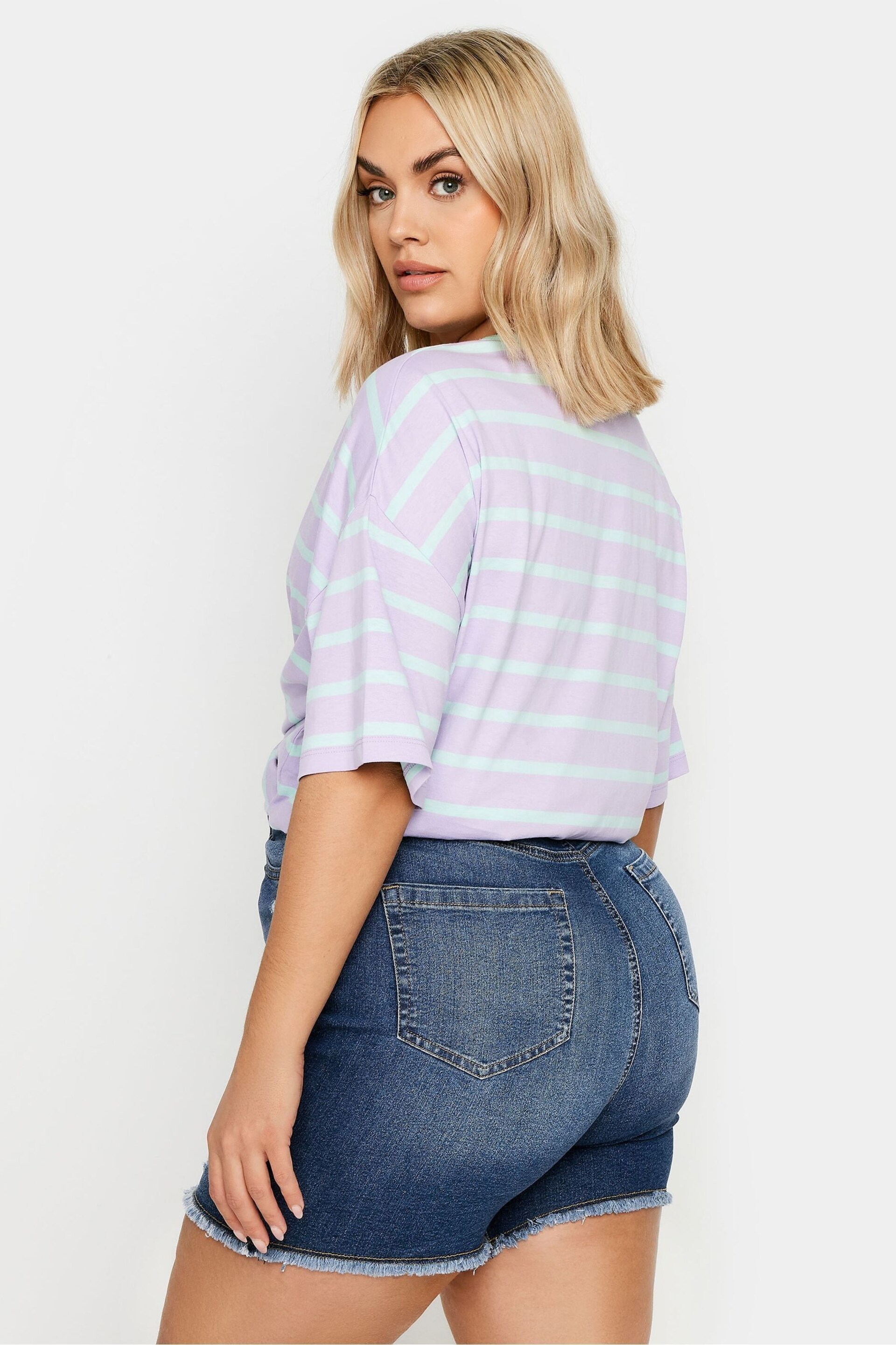 Yours Curve Blue Ripped Stretch Denim Shorts - Image 3 of 5