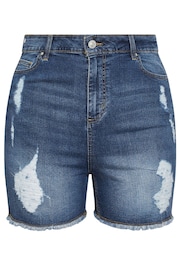 Yours Curve Blue Ripped Stretch Denim Shorts - Image 5 of 5