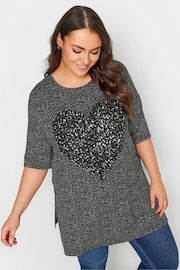 Yours Curve Black Heart Sequin Embellished Top - Image 1 of 5