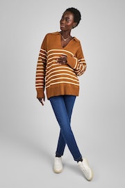 JoJo Maman Bébé Toffee Brown & Cream Stripe Collared Maternity & Nursing Jumper - Image 3 of 4