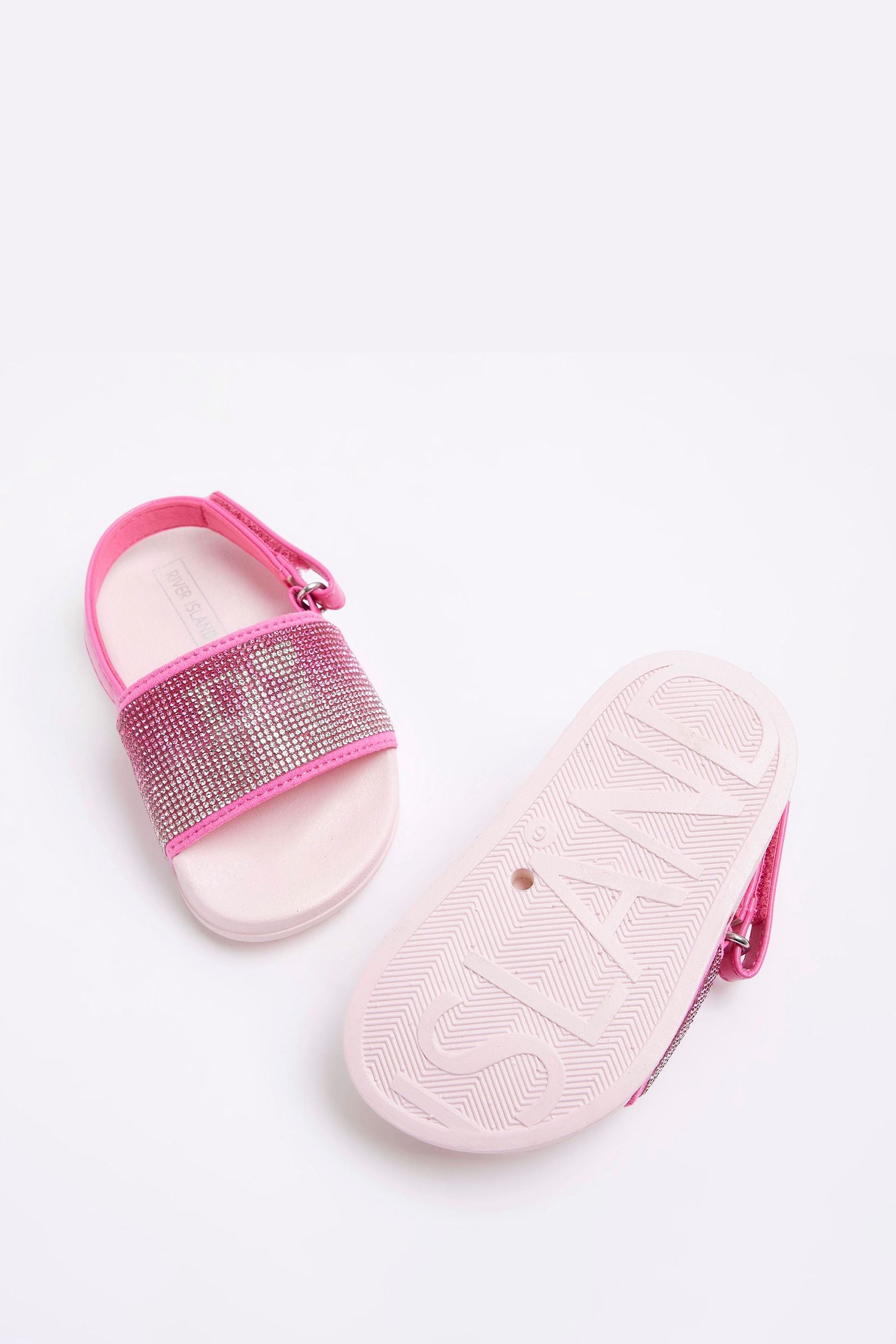 Buy River Island Pink Girls RI Diamonte Sliders from Next Oman