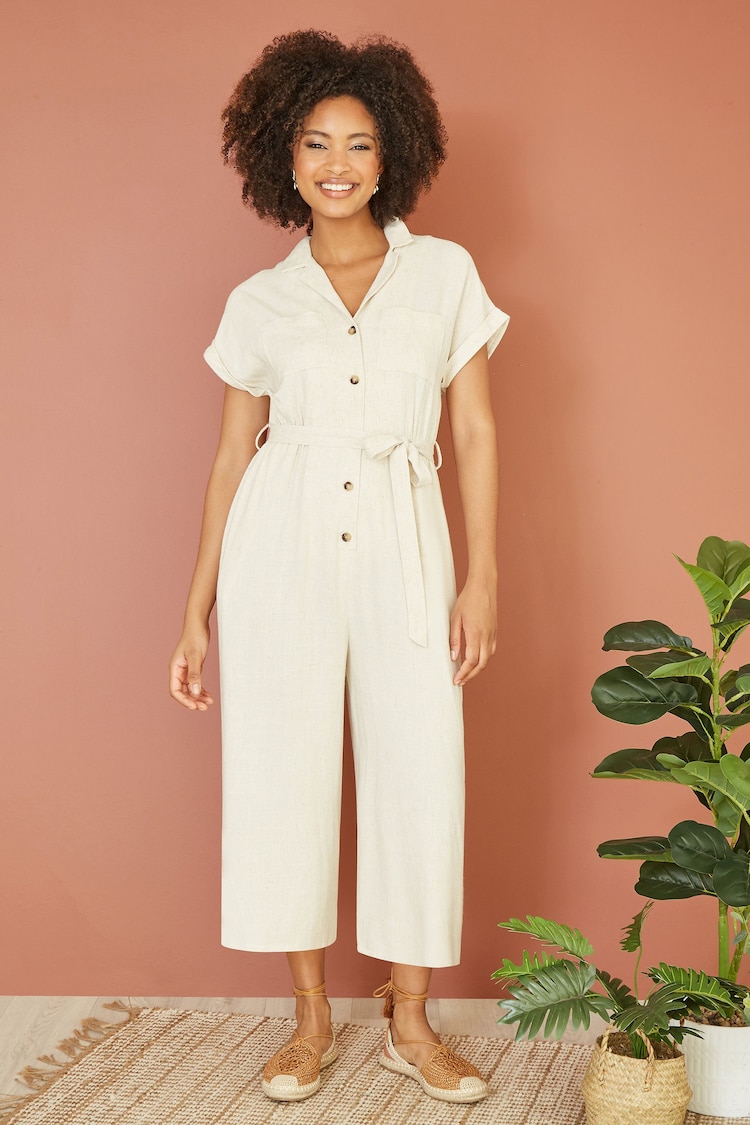 Yumi Natural Viscose Button Up Jumpsuit - Image 1 of 5