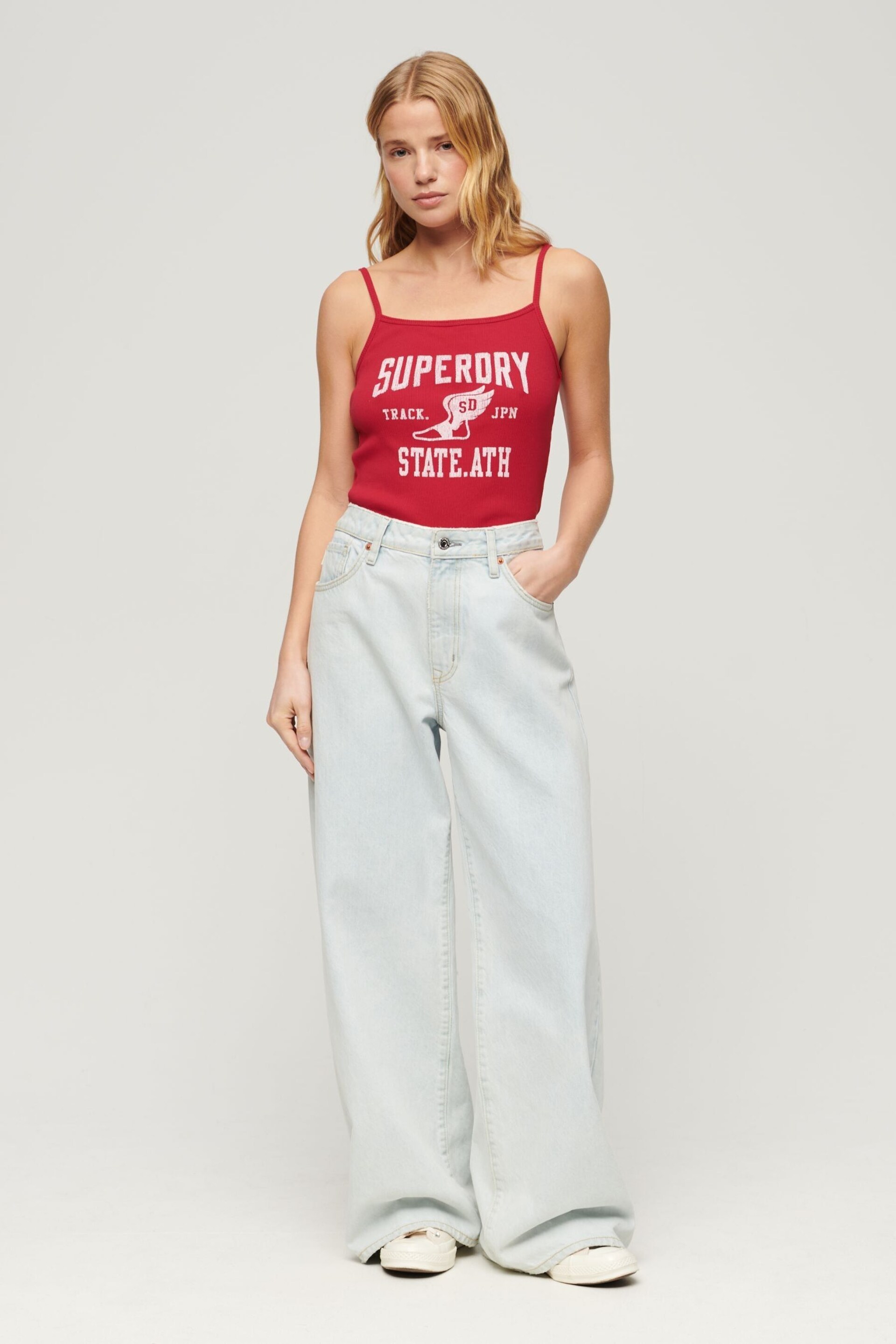 Superdry Red Athletic College Graphic Rib Cami Top - Image 3 of 6