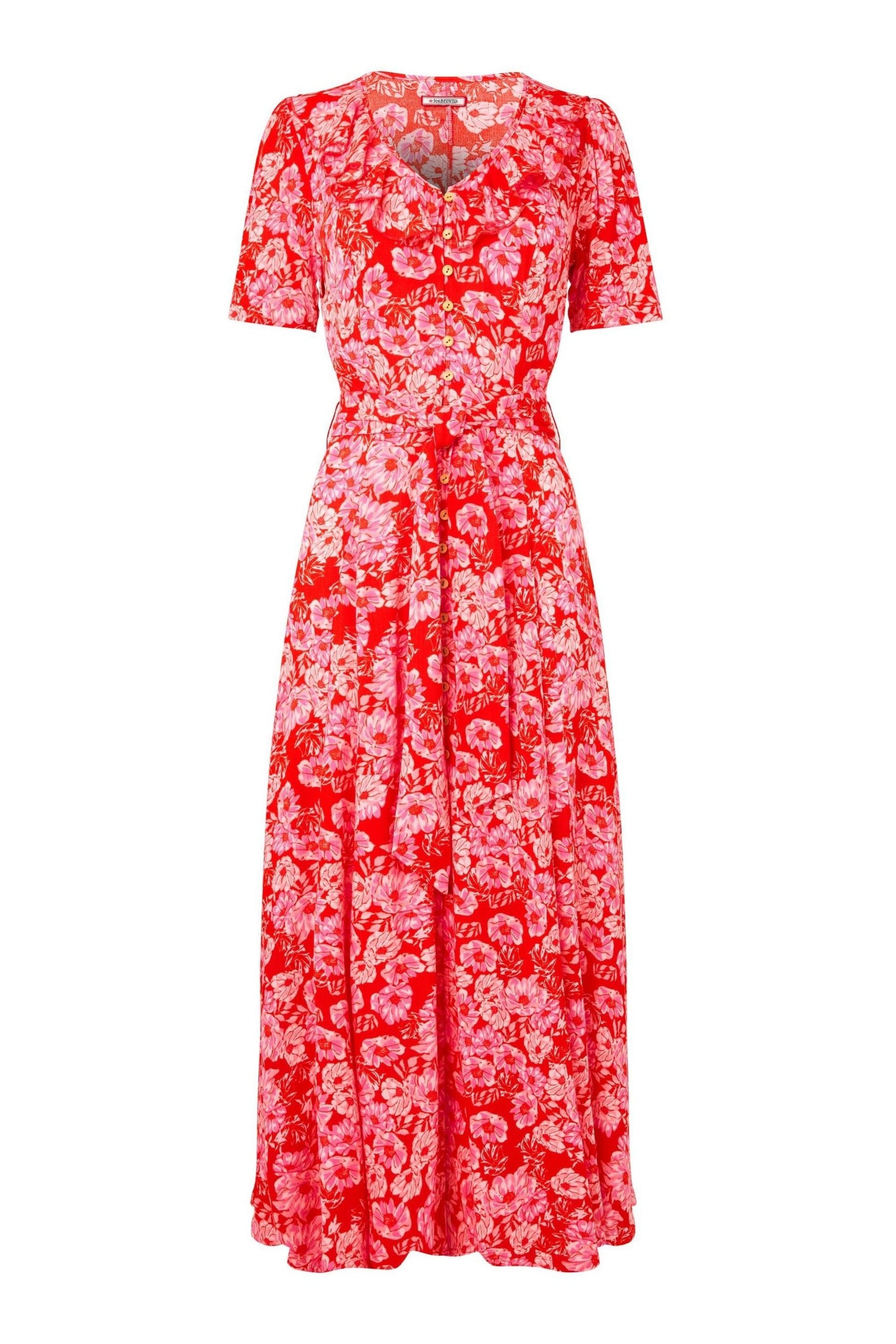 Joe Browns Red Vibrant V-Neck Frill Midi Dress - Image 7 of 7