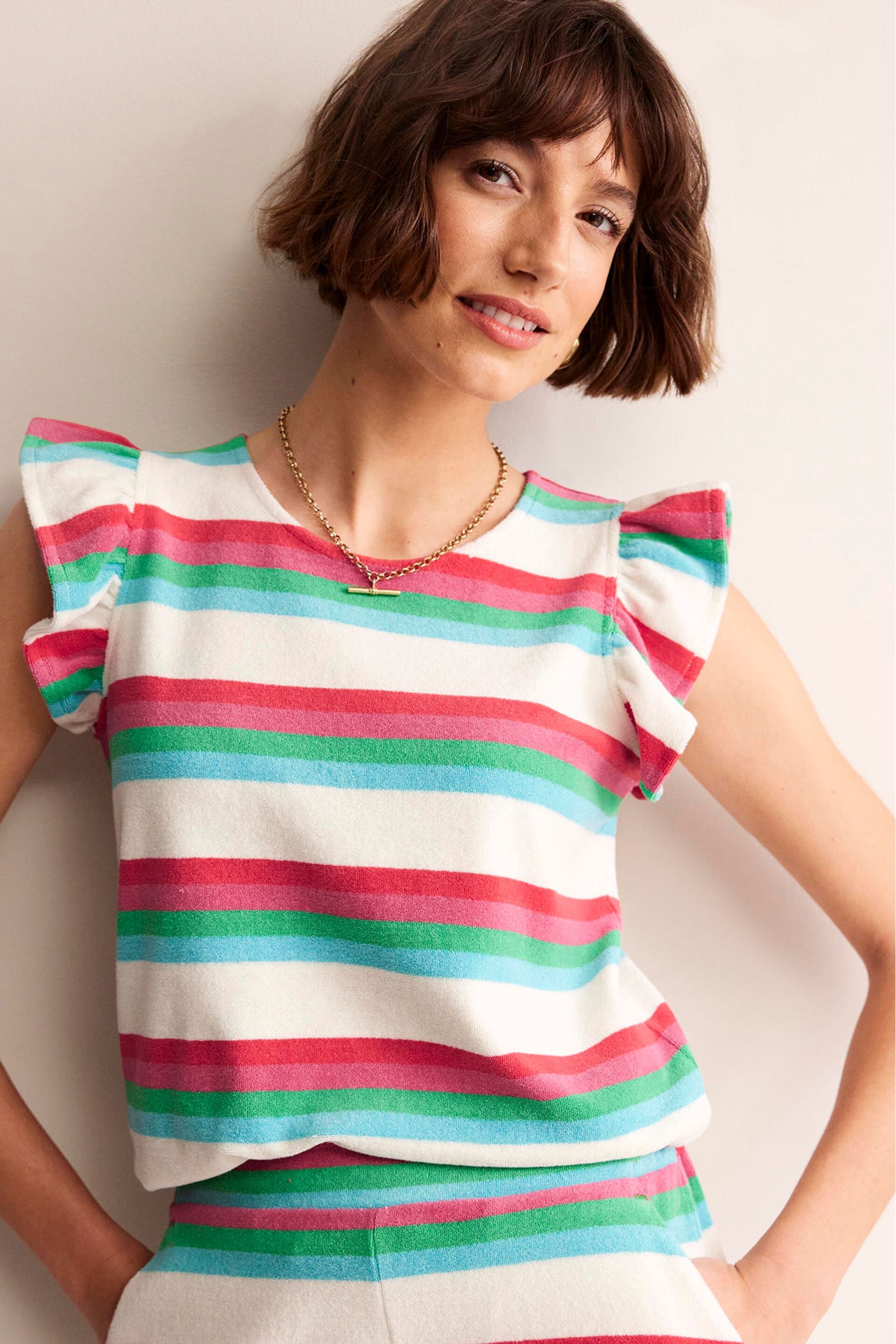 Boden Multi Towelling Frilled T-Shirt - Image 1 of 5