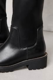 Lipsy Black Chunky Flat Knee High Stretch Faux Leather Boot - Image 3 of 4