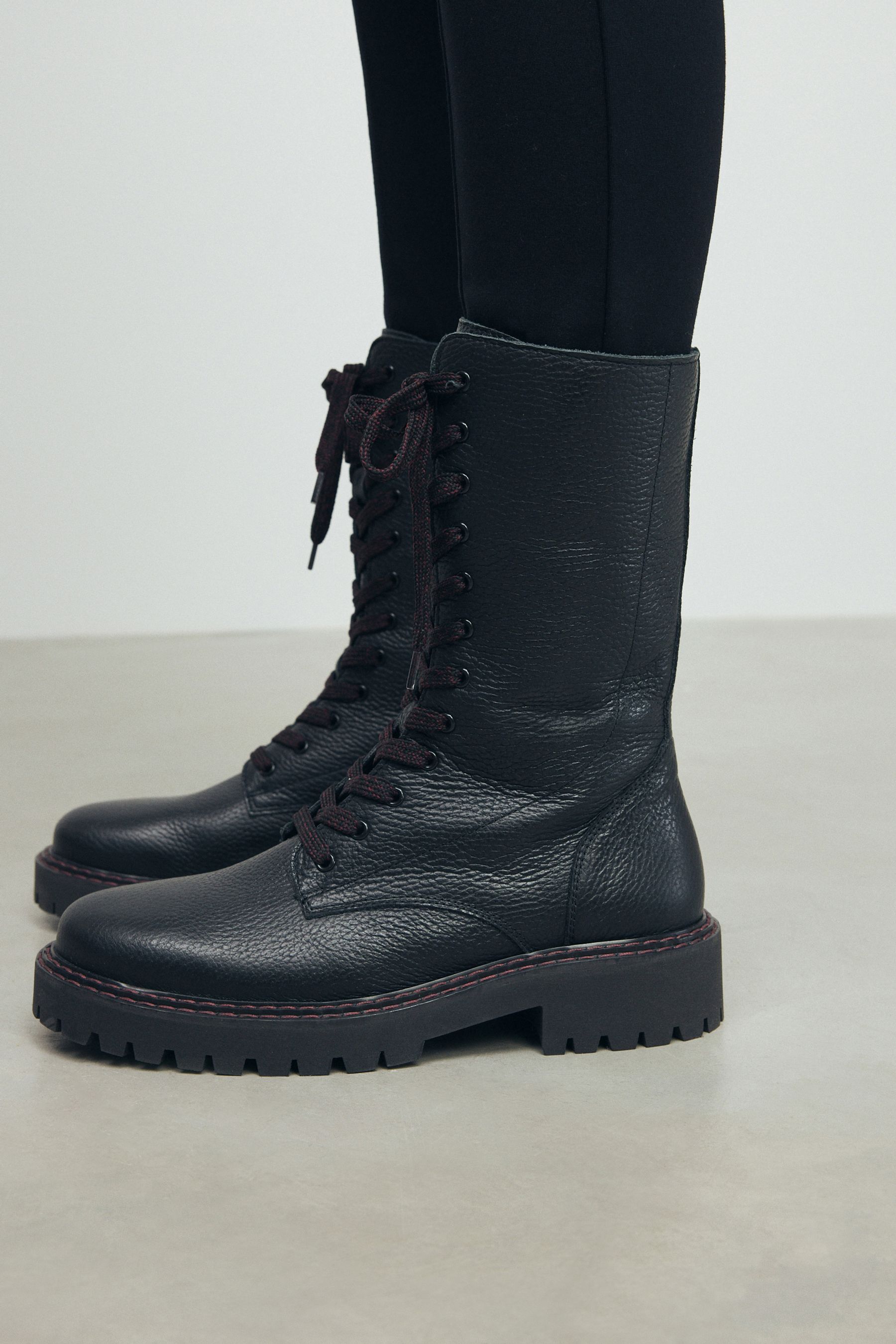 Buy Black Leather Premium Chunky Lace Up Ankle Boots from Next Luxembourg
