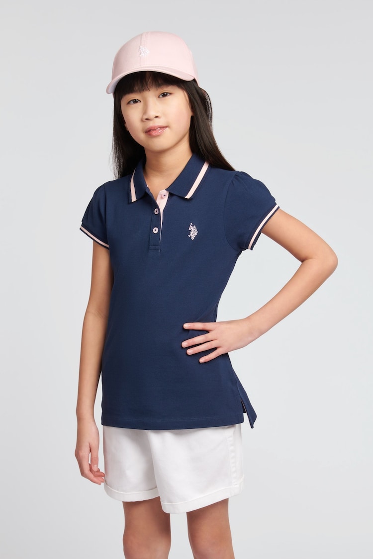 U.S. Polo Assn. Girls Cap Sleeve 100% Cotton Polo Shirt - Image 1 of 4