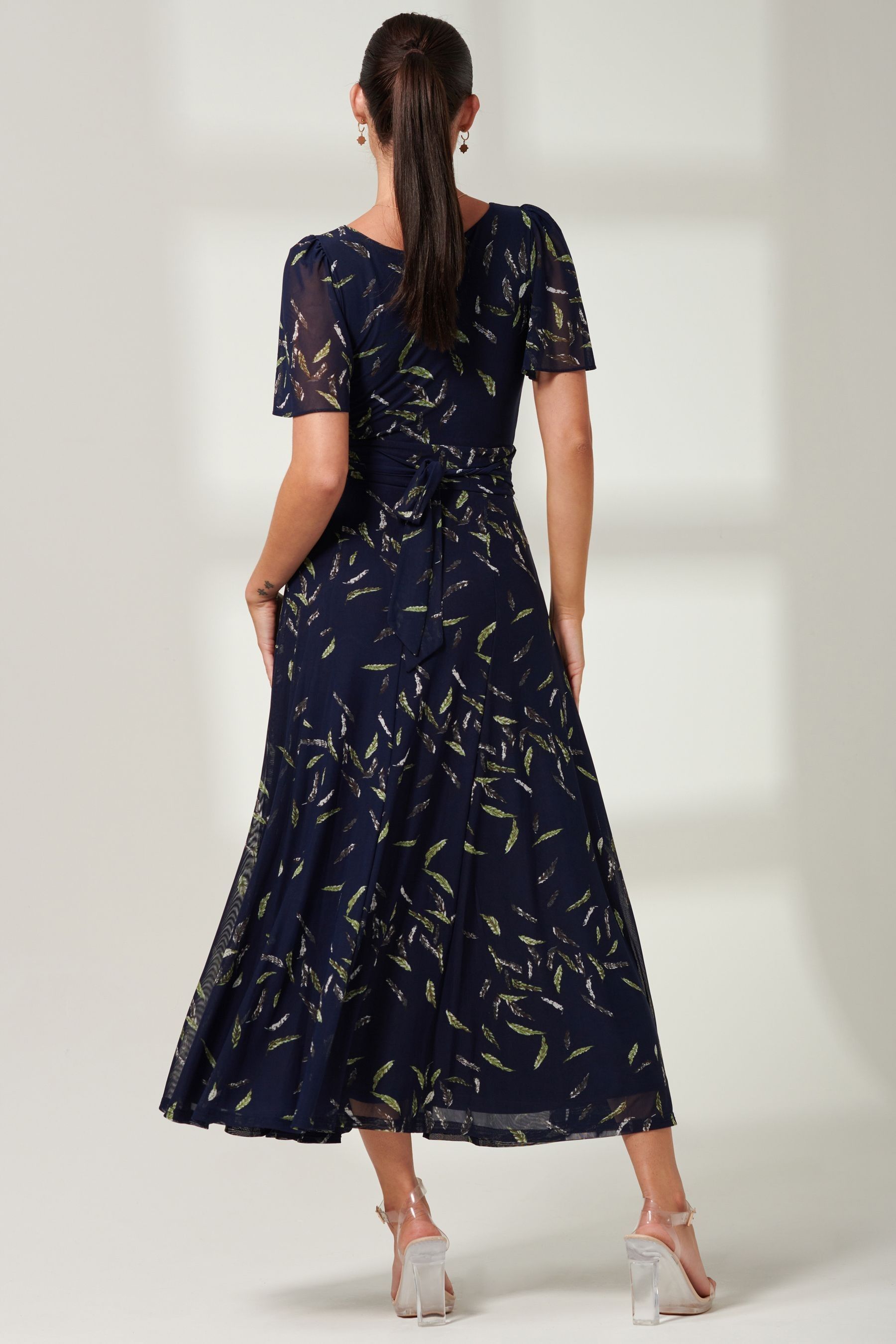 Buy Jolie Moi Blue Elvira Print Mesh Maxi Dress from the Next UK online shop