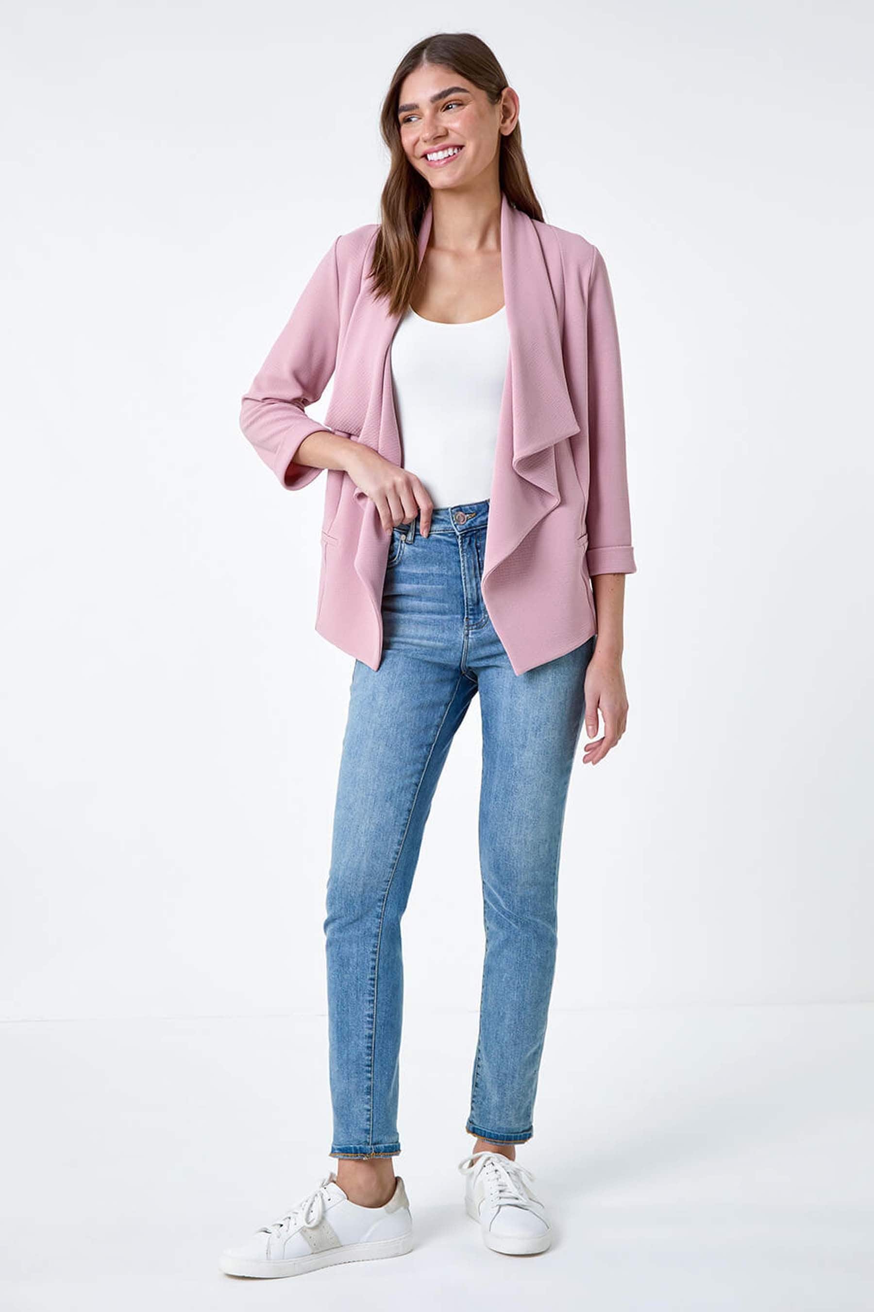 Buy Roman Pink Textured Stretch Waterfall Front Jacket from the Next UK online shop