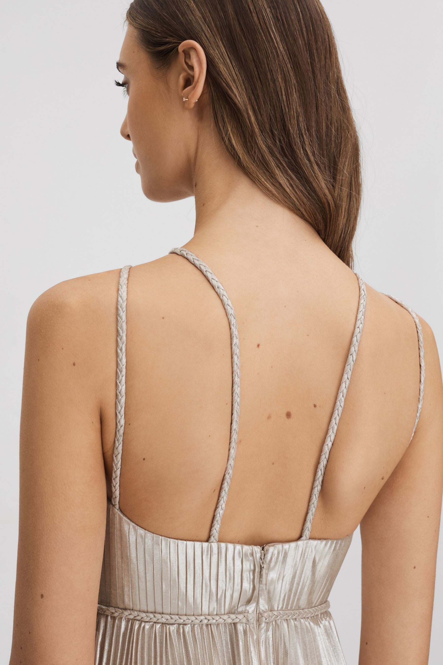 Buy Halston Metallic Pleated Maxi Dress from Next Belgium