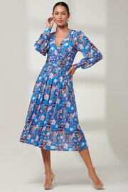 Jolie Moi Blue Rayla Wrap Front Mesh Midi Dress - Image 1 of 6