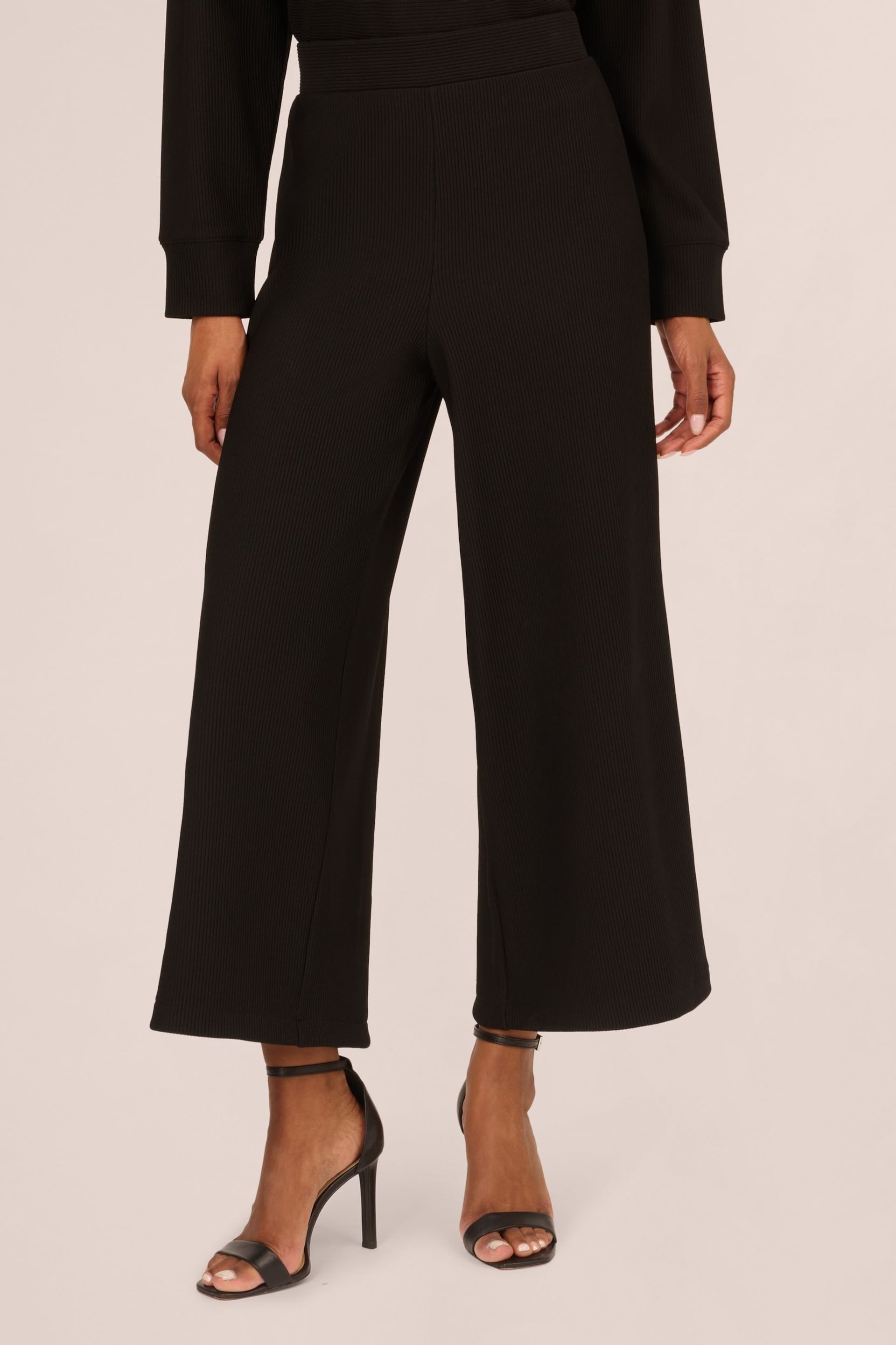 Adrianna Papell Ottoman Rib Knit Pull On Black Trousers - Image 1 of 7