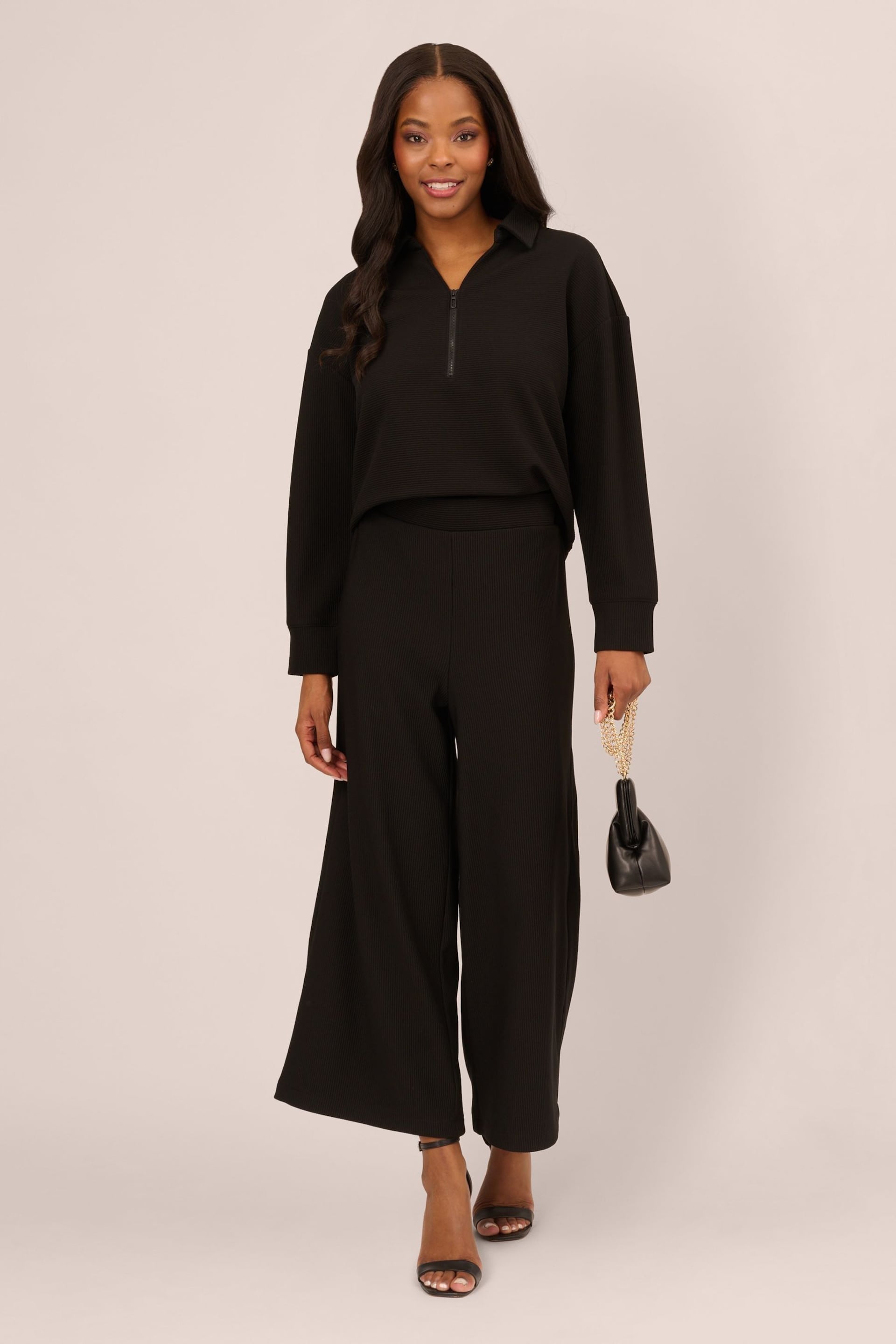 Adrianna Papell Ottoman Rib Knit Pull On Black Trousers - Image 3 of 7