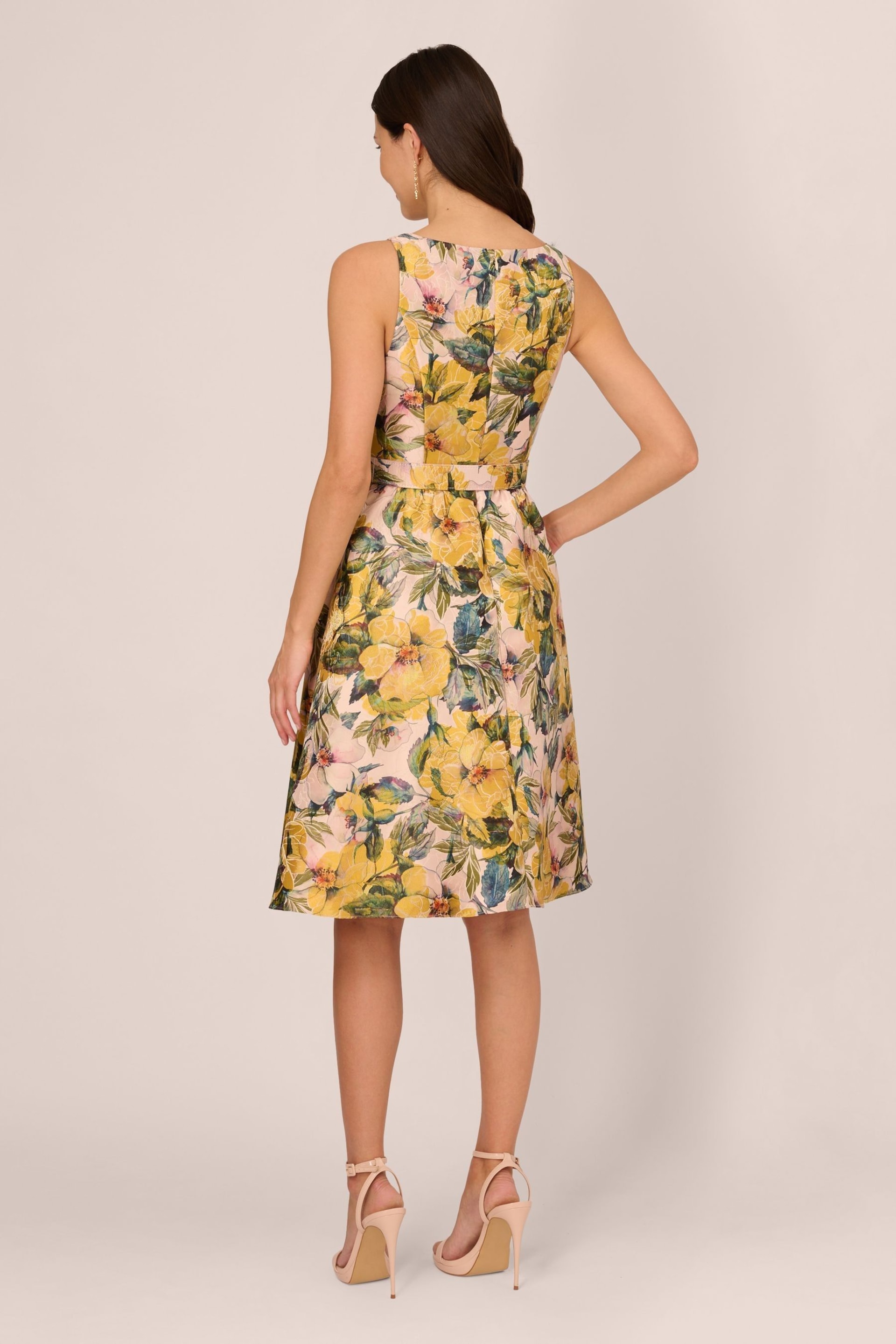 Adrianna Papell Yellow Jacquard Midi Dress - Image 2 of 5