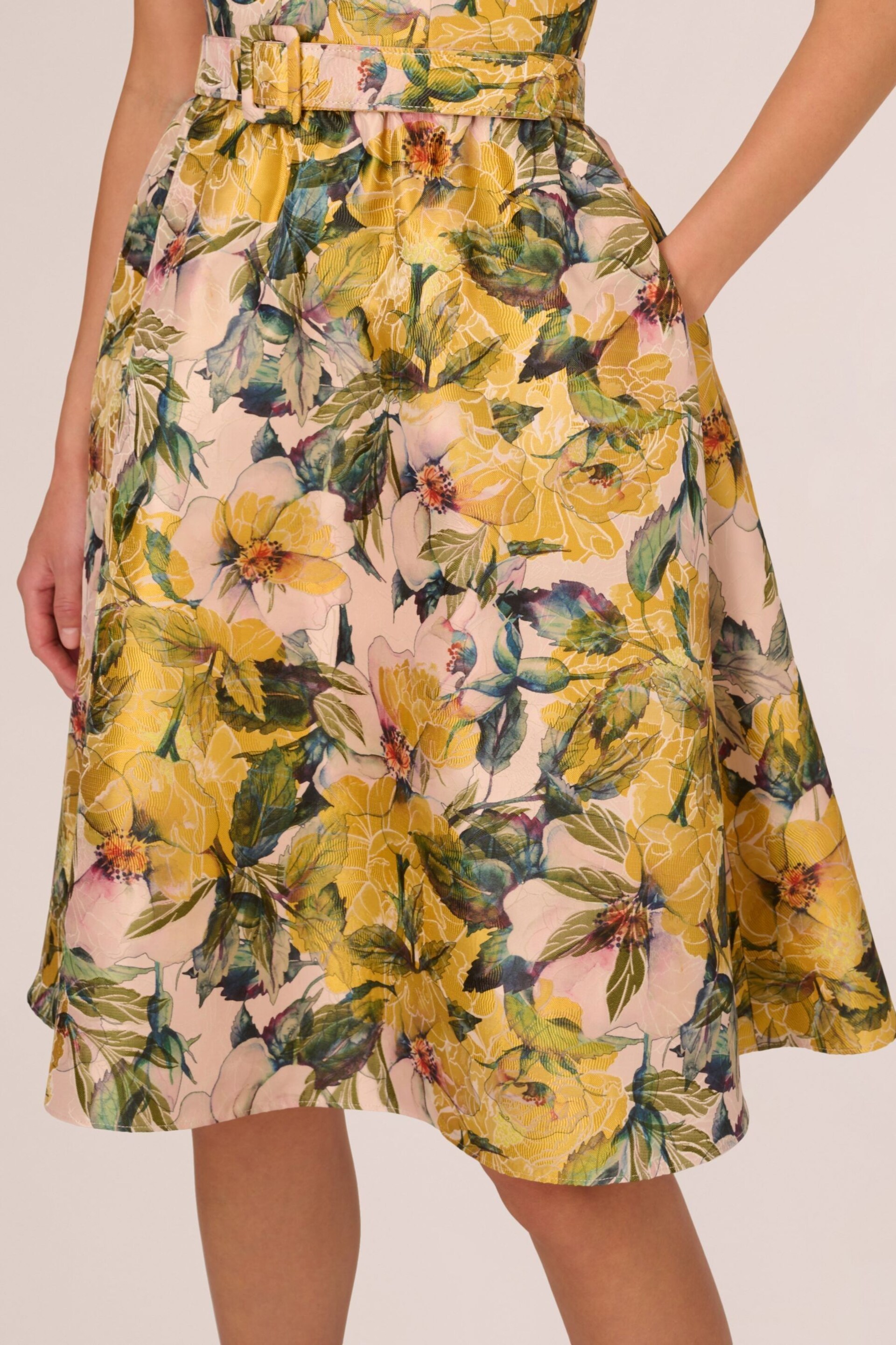 Adrianna Papell Yellow Jacquard Midi Dress - Image 4 of 5