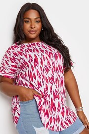 Yours Curve Pink Pink Abstract Print Short Sleeve Blouse - Image 4 of 5