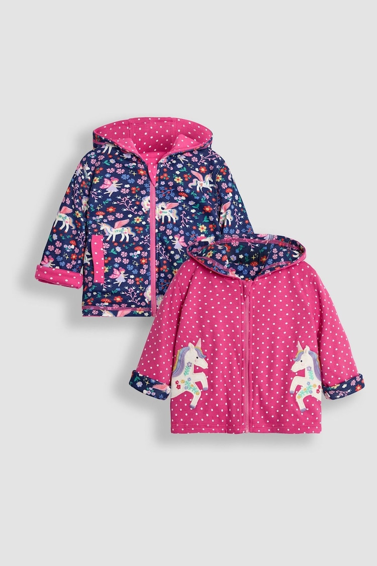 JoJo Maman Bébé Pink Unicorn Appliqué Reversible Hoodie - Image 1 of 8