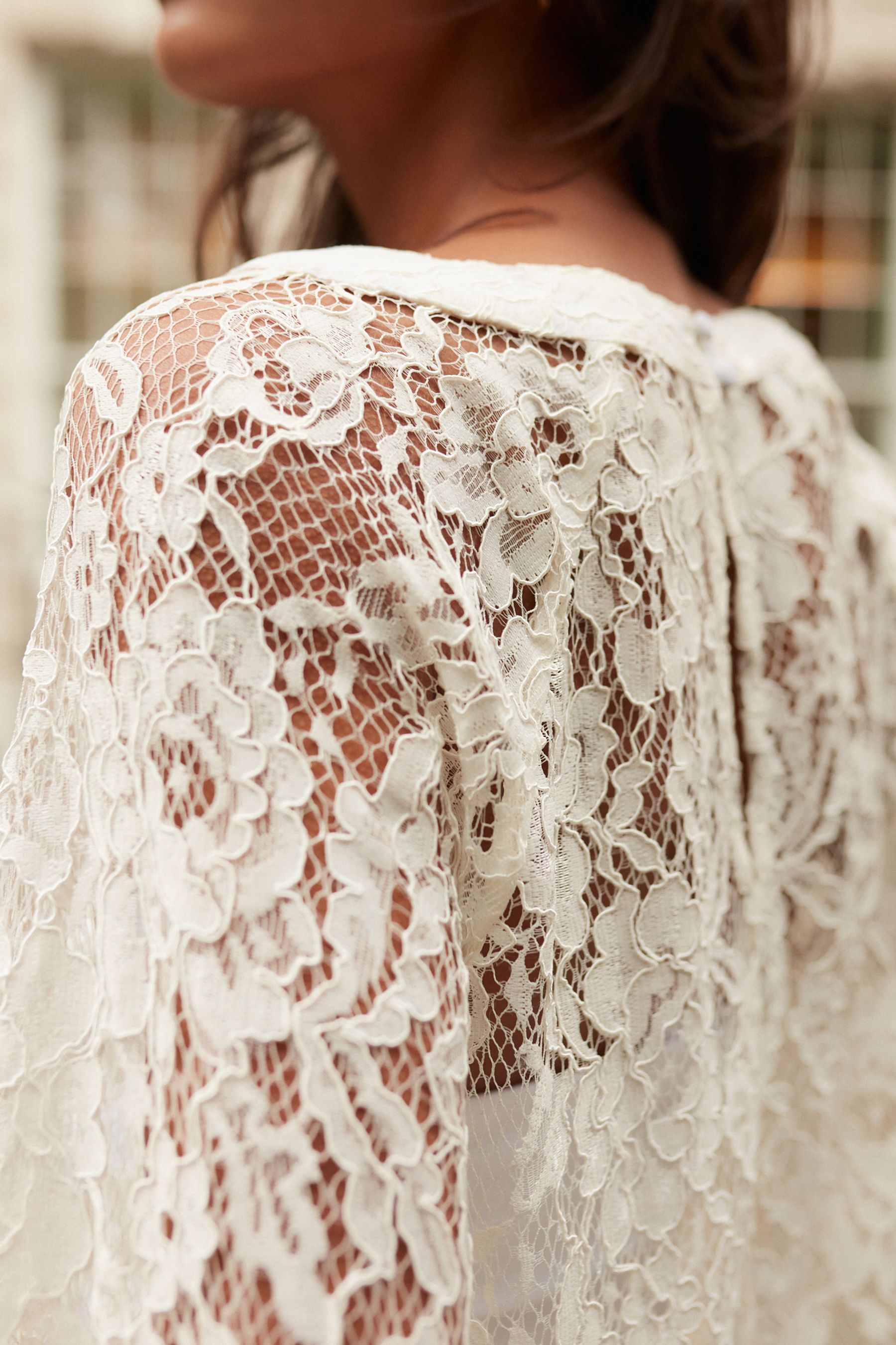 Buy Ivory Round Neck Lace Long Sleeve Blouse from the Next UK online shop