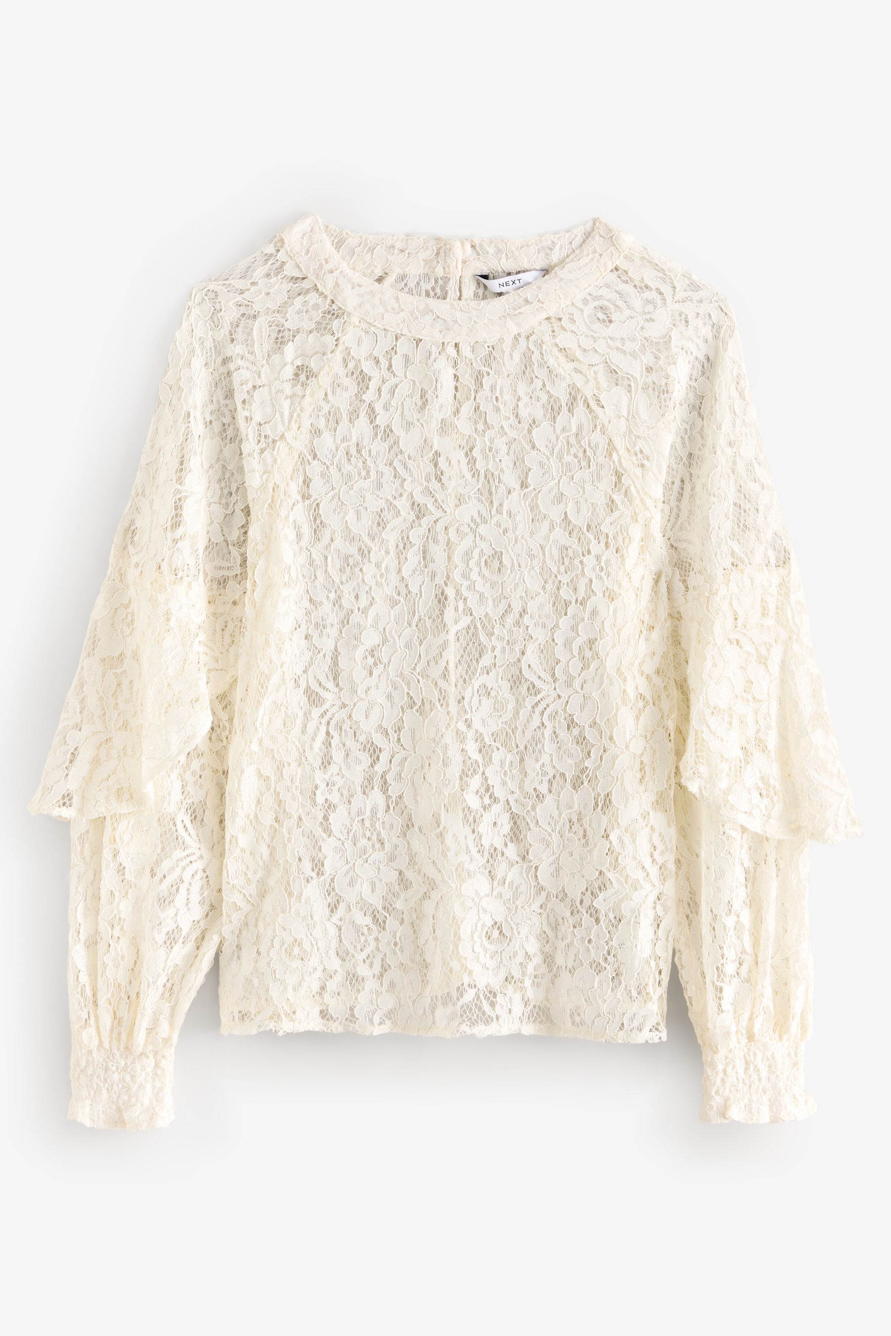 Buy Ivory Round Neck Lace Long Sleeve Blouse from the Next UK online shop