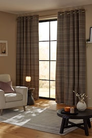 Grey/Purple Brushed Check Super Thermal Eyelet Curtains - Image 1 of 6