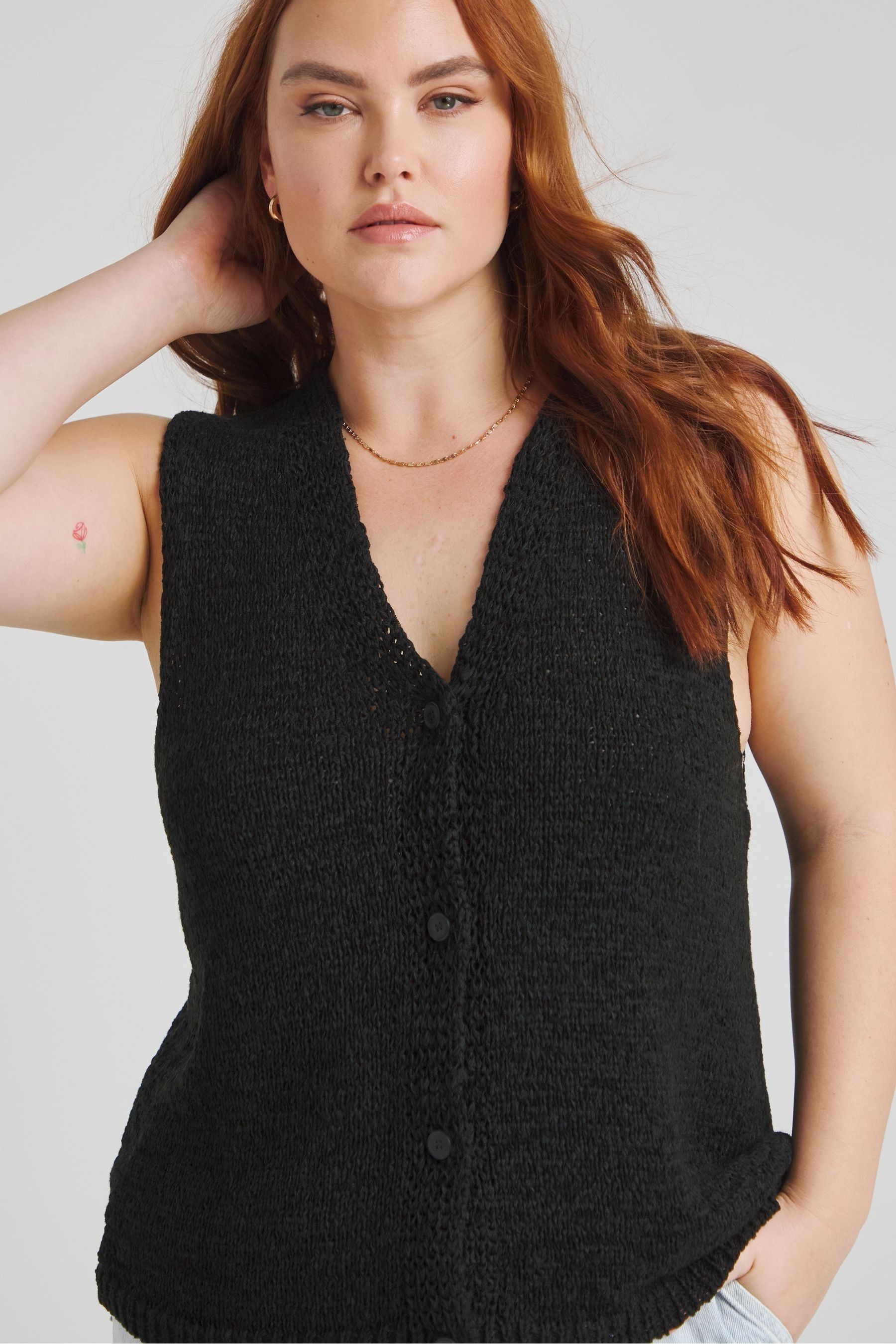 Black knitted waistcoat ladies deals