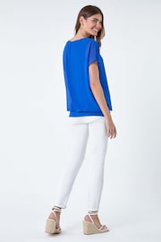 Roman Blue Chiffon Jersey Blouson Top with Necklace - Image 3 of 5