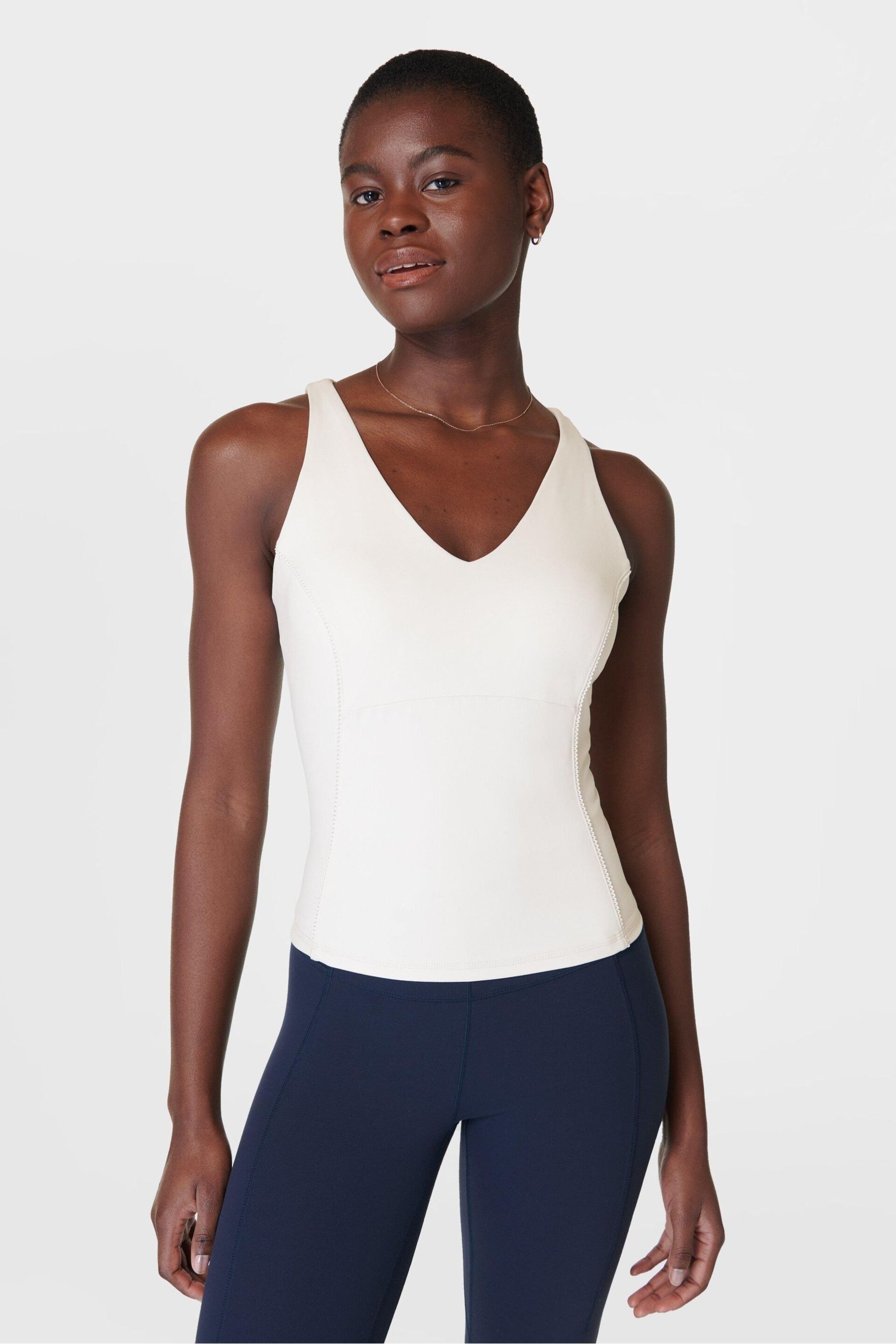 Sweaty Betty Lily White Supersoft Picot Lace Strappy Bra Tank Top - Image 1 of 7